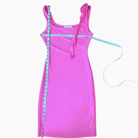 LUSH Hot Pink Bodycon Midi Dress Sleeveless Stretch Rose Sz S Valentine Baddie - Picture 3 of 5